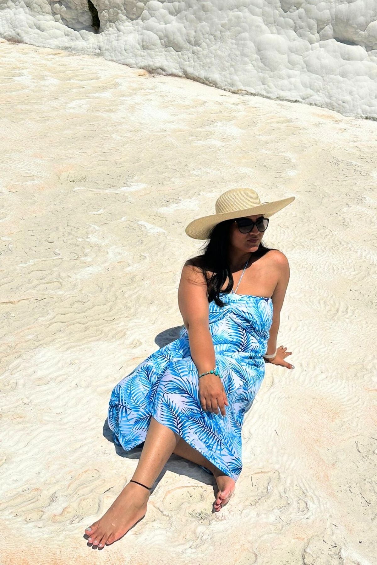 PALM HAVEN HALTER NECK MIDI WOMEN DRESS