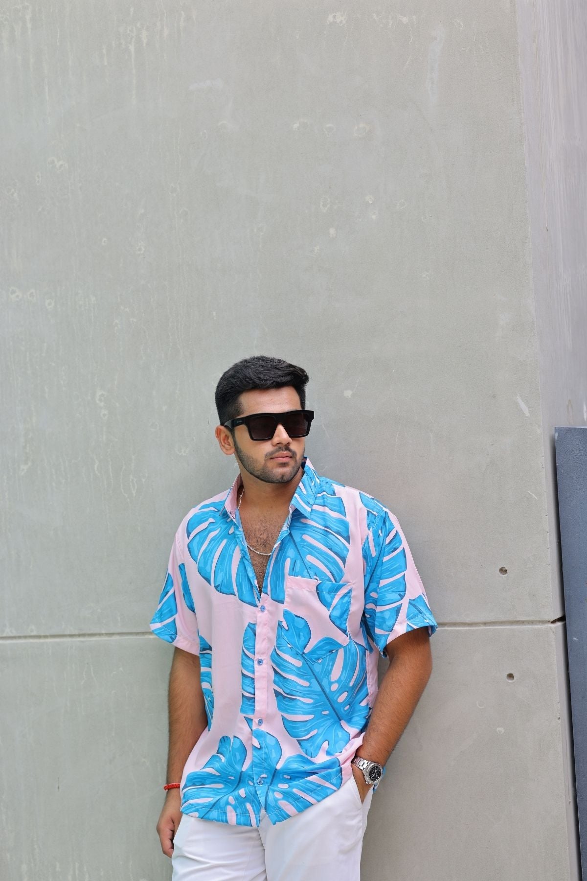 BLUE MONSTERA MEN SHIRT