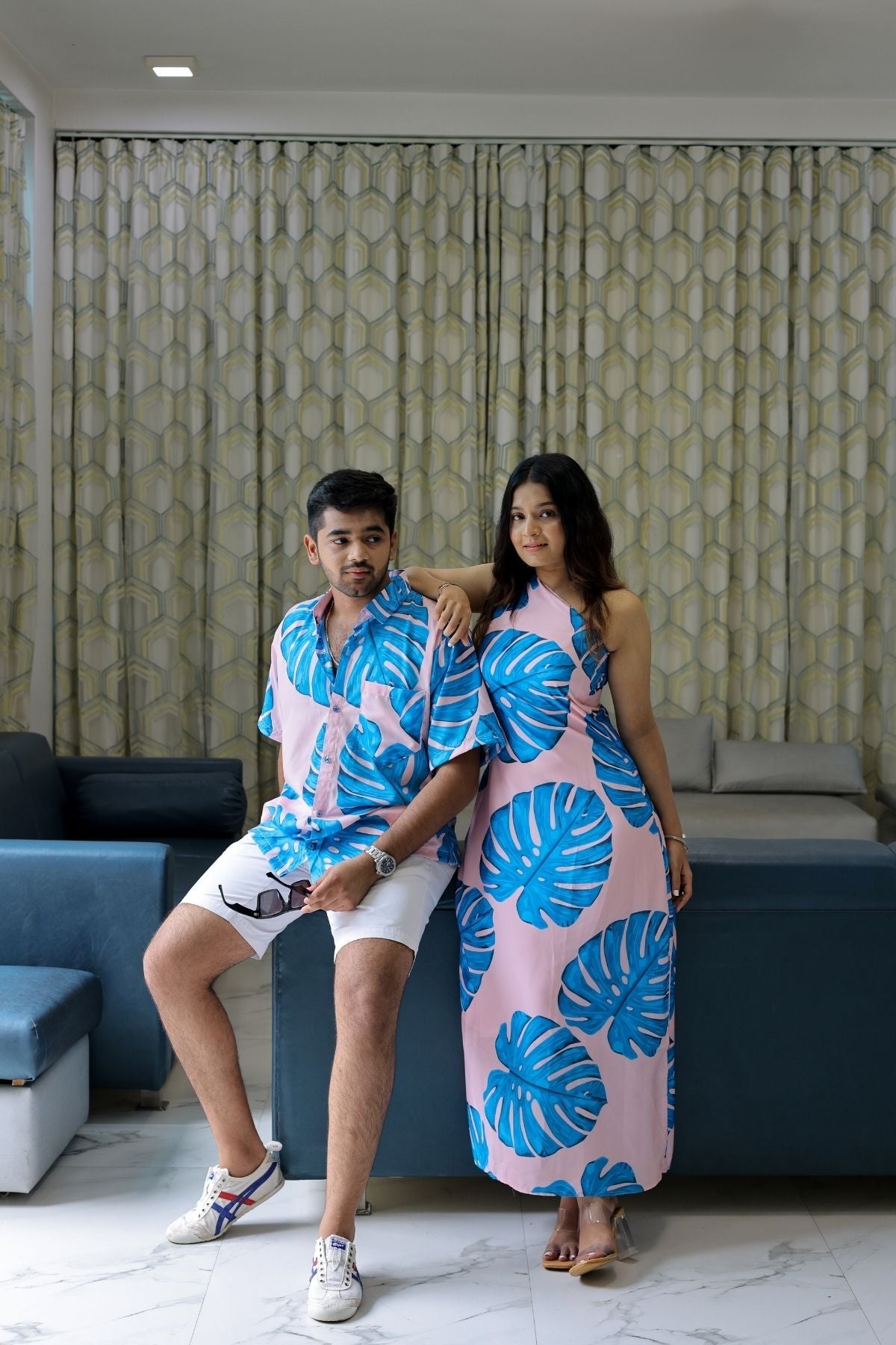 BLUE MONSTERA COUPLE SET