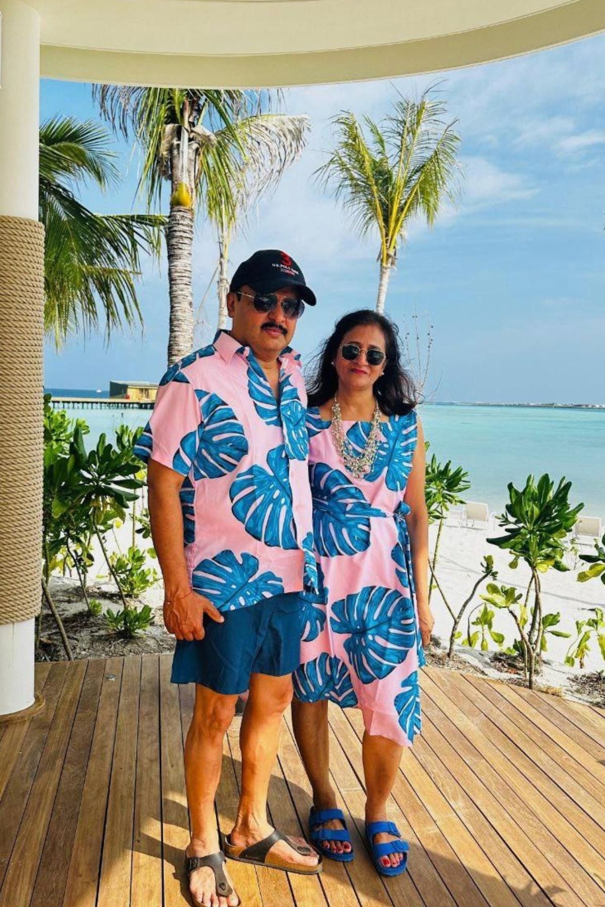 BLUE MONSTERA DOS COUPLE SET