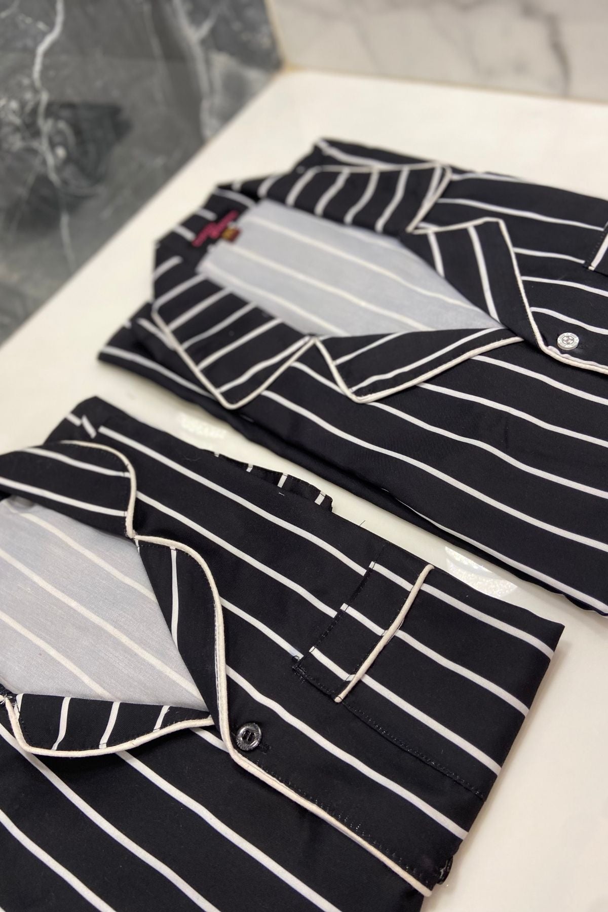 BLACK  WHITE STRIPES WOMEN NIGHTSUITS SET