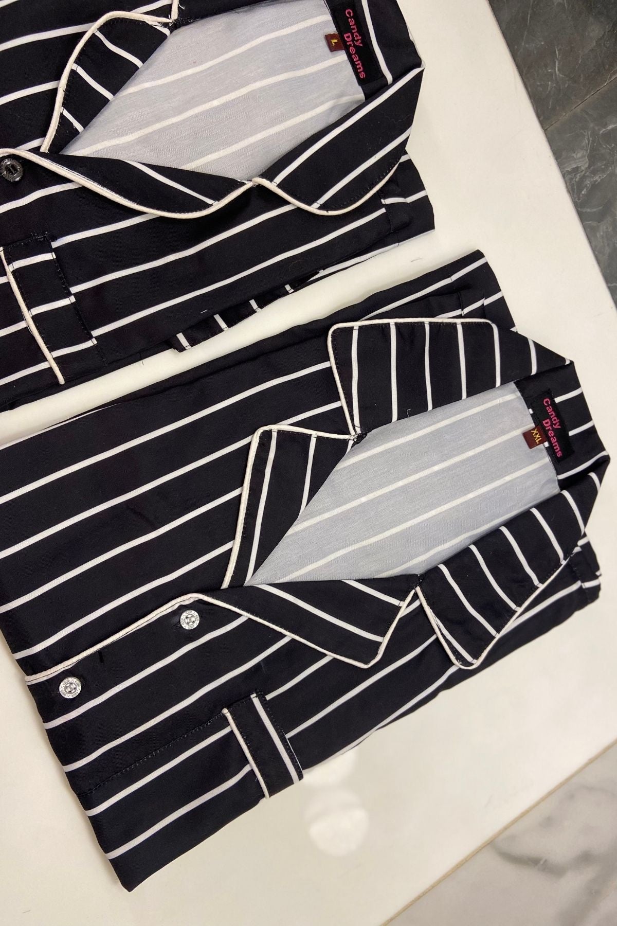 BLACK  WHITE STRIPES WOMEN NIGHTSUITS SET