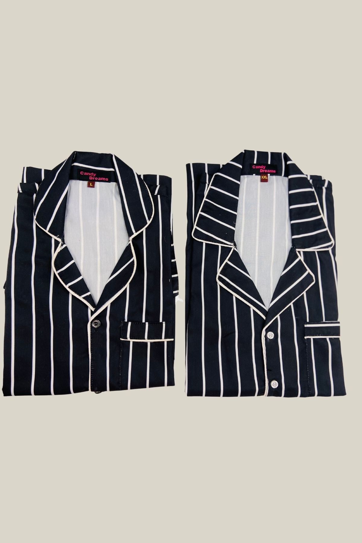 BLACK  WHITE STRIPES COUPLE NIGHTSUITS SET