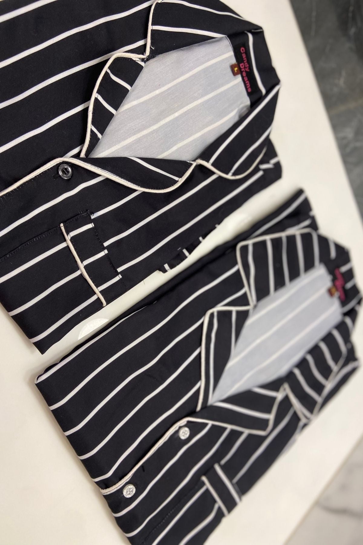 BLACK  WHITE STRIPES WOMEN NIGHTSUITS SET