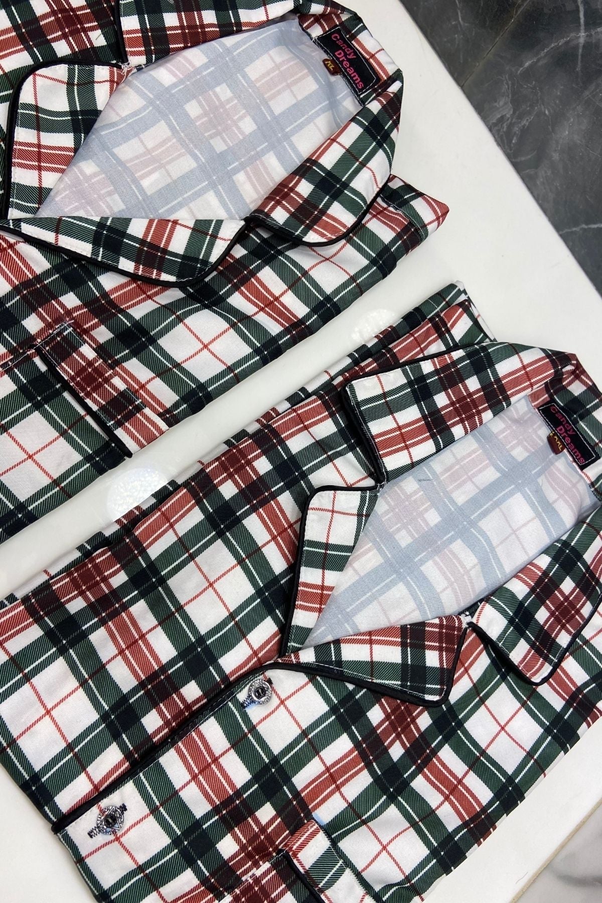 BLACK RED STRIPES COUPLE NIGHTSUITS SET